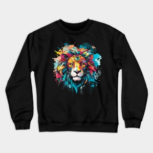 painted Lion Faces Crewneck Sweatshirt